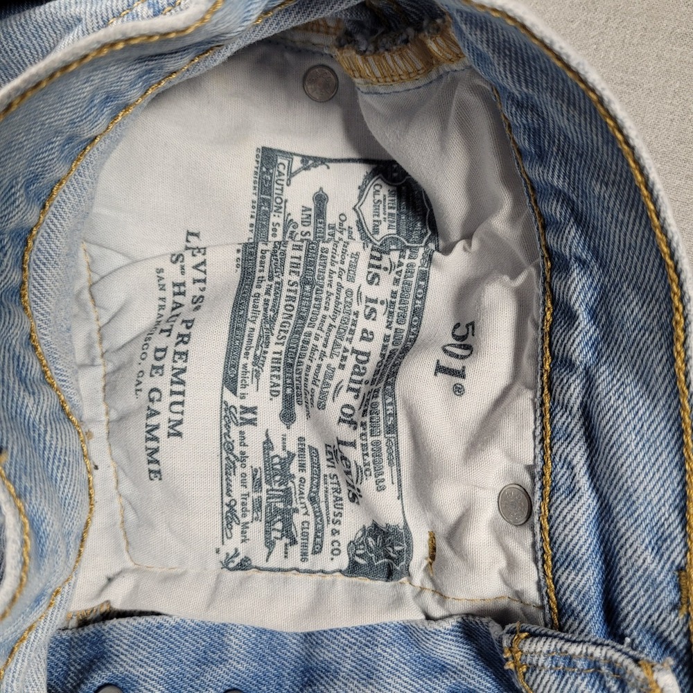 Levi's 501 Premium Cut Off Shorts Womens W24 Blue Button Fly Raw Hem Distressed - Picture 7 of 11